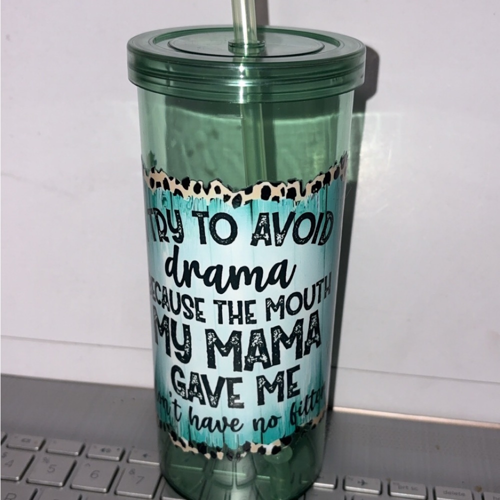 Green Tumbler with Straw